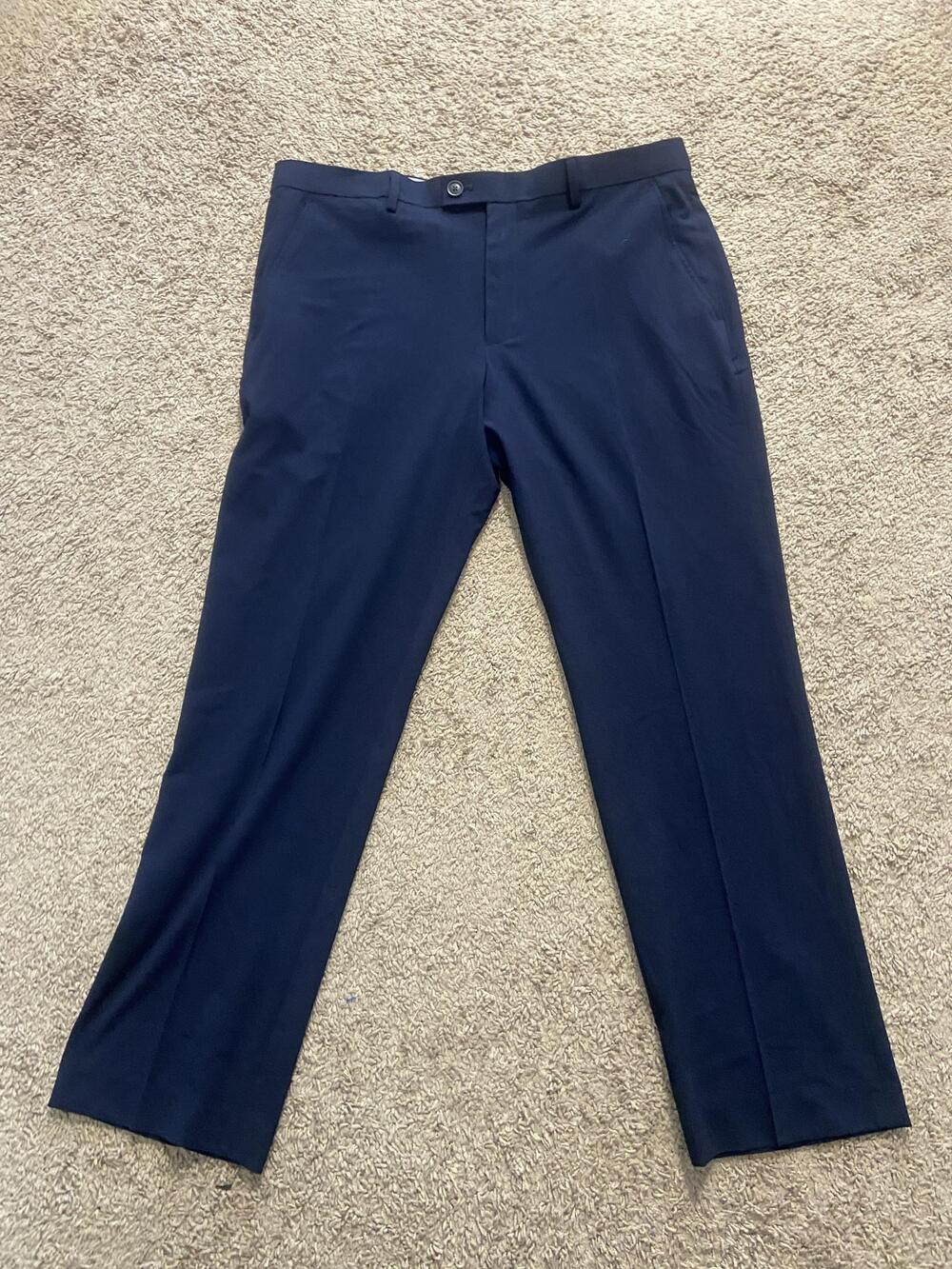 Perry Ellis Pants Mens 36x30 Blue Dress Tailored Fit Straight Stretch Pockets